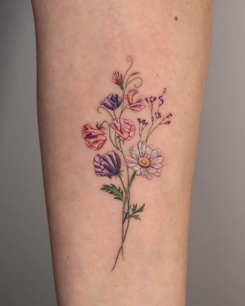 Smiling Daisy Fine Line Tattoo Tattoo Design