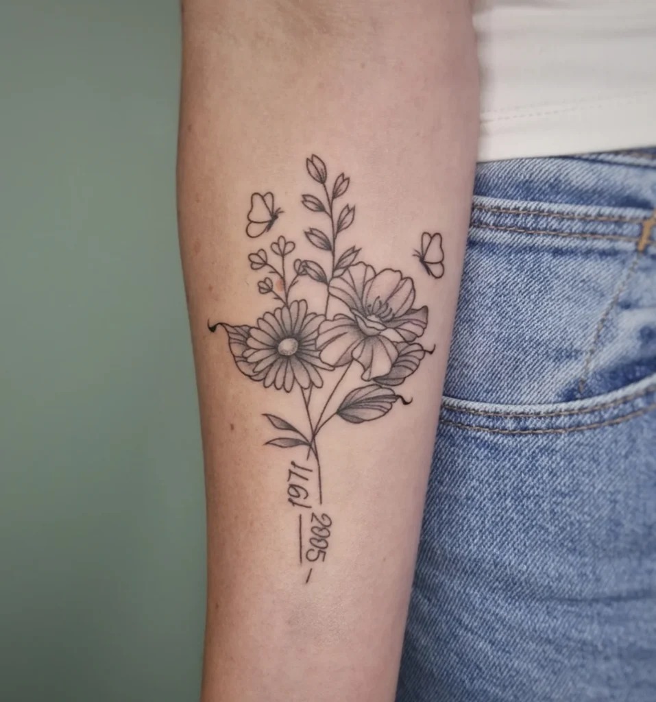 Vibrant Daisy and Sweet Pea Tattoo Tattoo Design
