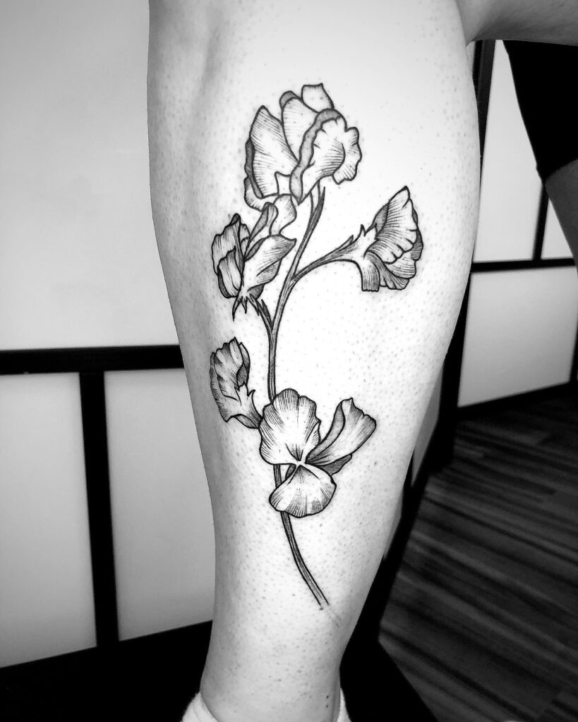Vibrant Sweet Pea and Butterfly Tattoo Tattoo Design
