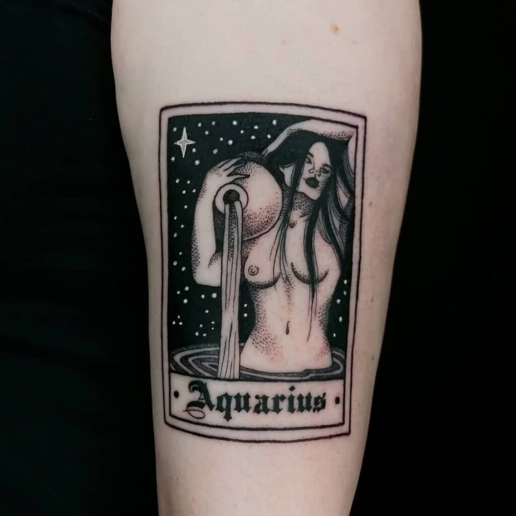 Aquarius Water Bearer Tattoo with Celestial Frame Tattoo Design
