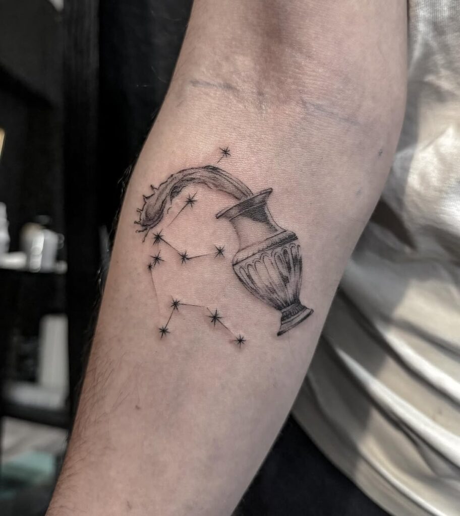 Aquarius Water Vase Tattoo with Constellation Tattoo Design