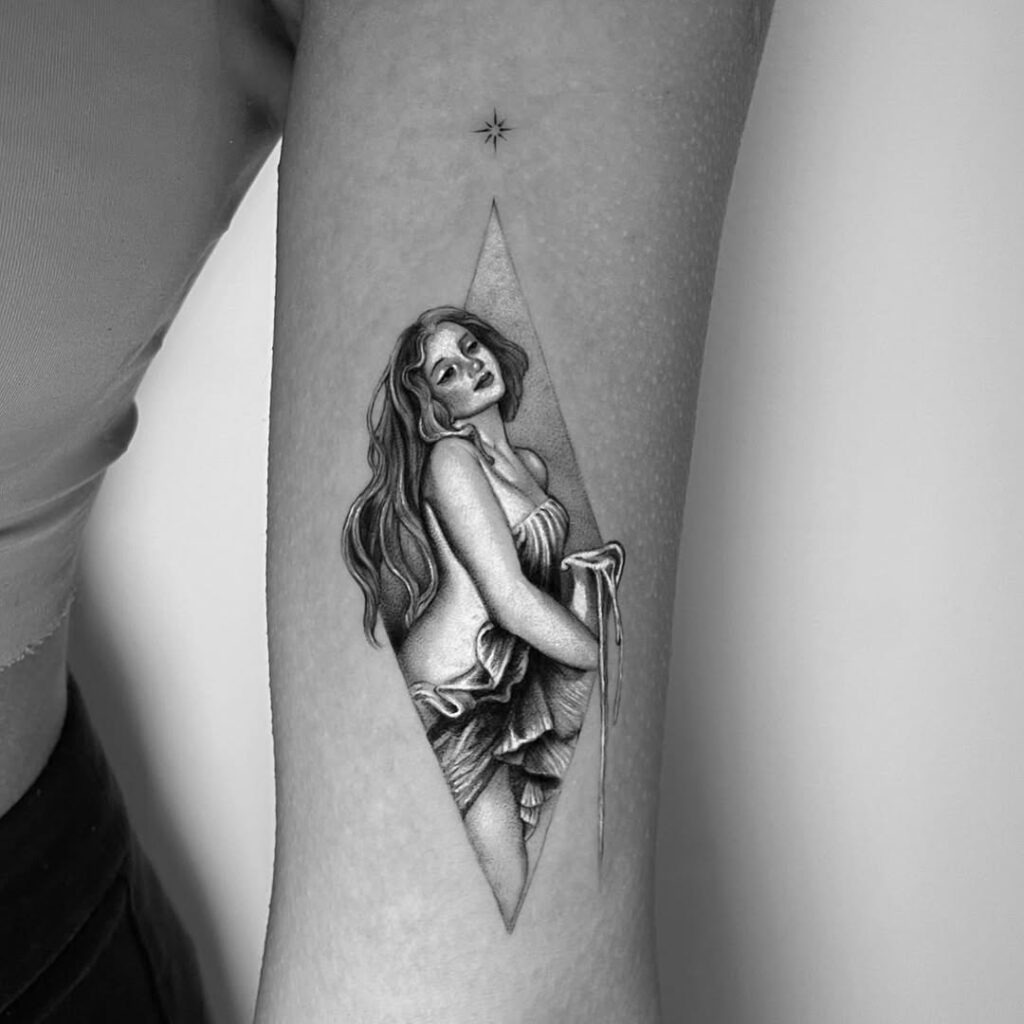 Artistic Aquarius Water Bearer Tattoo with Geometric Frame Tattoo Design