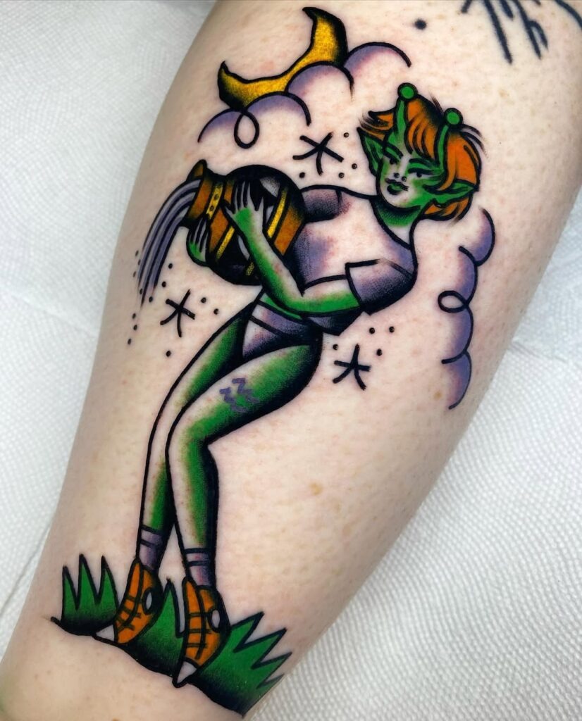 Colorful Aquarius Alien Water Bearer Tattoo Tattoo Design