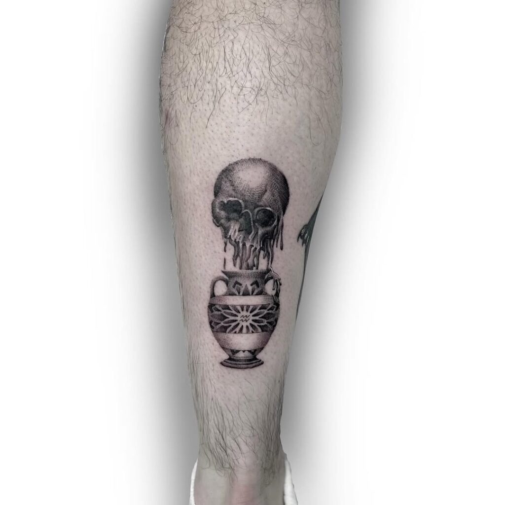 Dark Aquarius Skull and Vase Tattoo with Mystical Vibes Tattoo Design