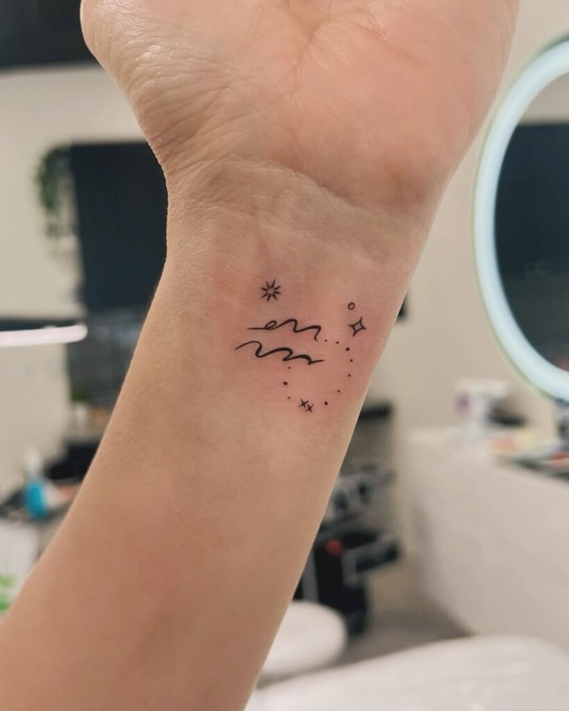 Delicate Aquarius Wave Symbol Tattoo on the Wrist Tattoo Design
