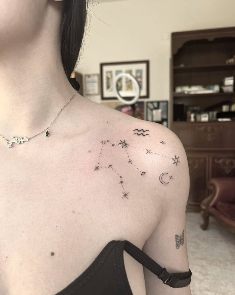 Elegant Aquarius Constellation Tattoo on the Shoulder Tattoo Design