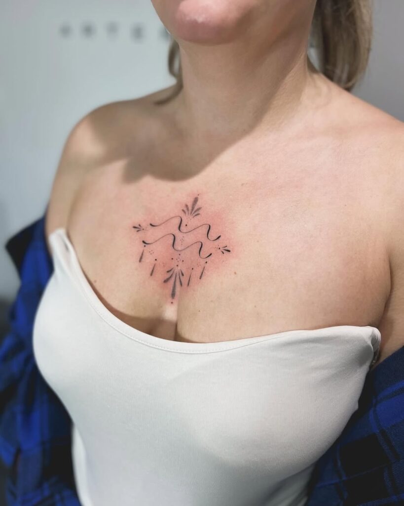 Minimalist Aquarius Wave Symbol Chest Tattoo Tattoo Design