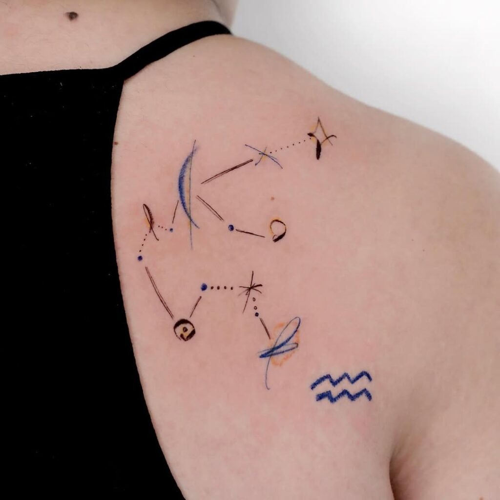 Modern Aquarius Constellation Tattoo with Abstract Elements Tattoo Design