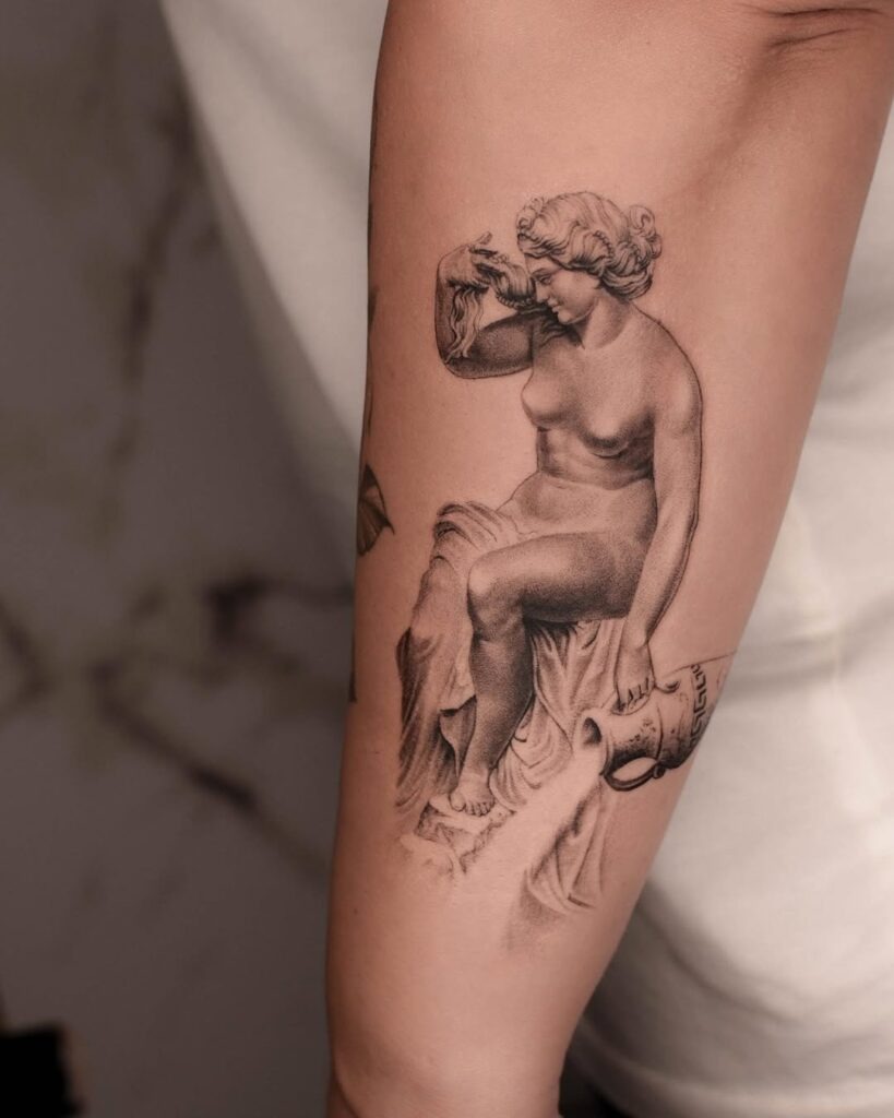 Realistic Aquarius Statue Tattoo Pouring Water Tattoo Design
