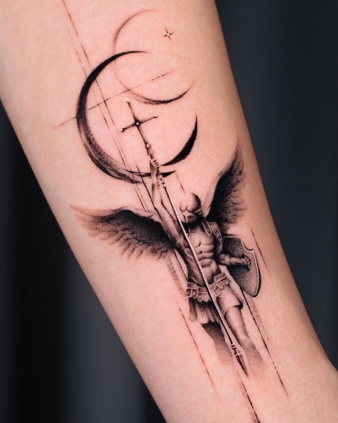 Saint Michael Defeating Darkness Tattoo Design