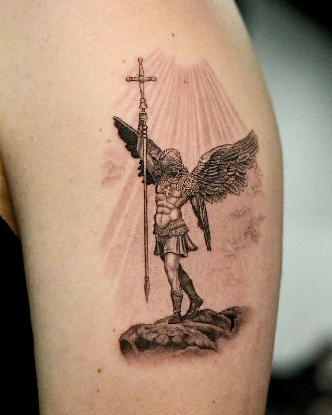 Saint Raphael in Gentle Protection Pose Tattoo Design