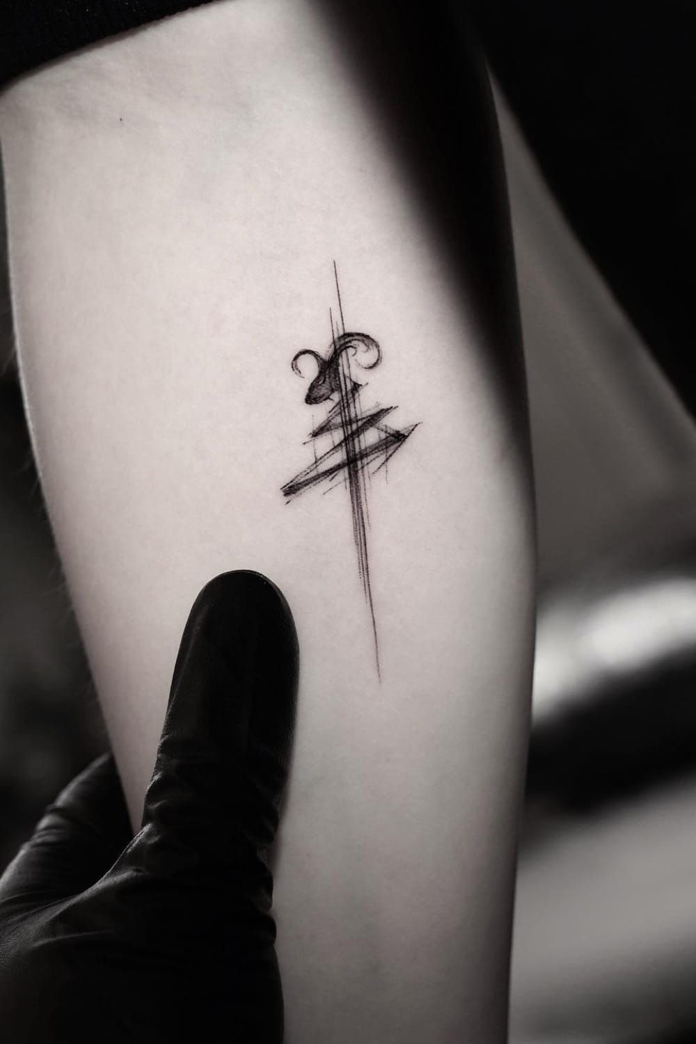 Abstract Aries Symbol with Ram Sketch Tattoo Design