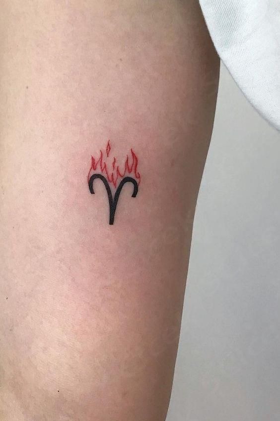 Aries Glyph with Fire Tattoo Design