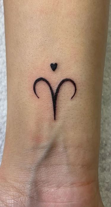 Aries Glyph with Heart Tattoo Design