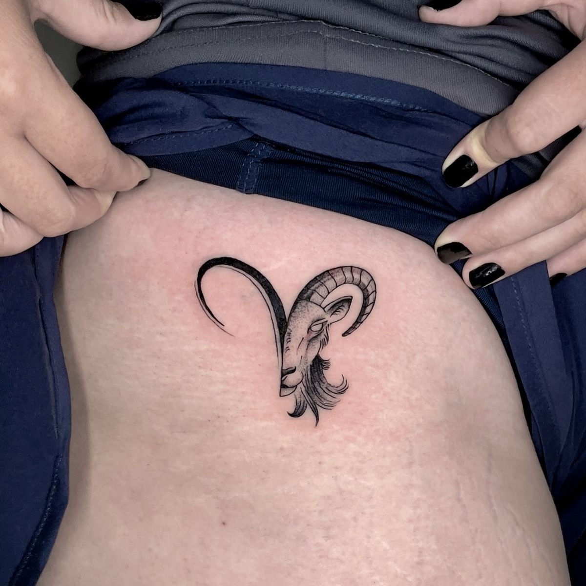 Bold Ram on the Hip Tattoo Design