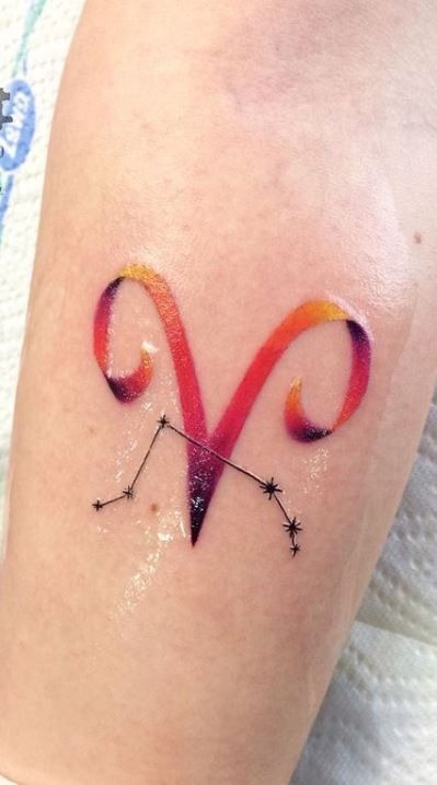 Colorful Aries Symbol with Constellation Tattoo Design
