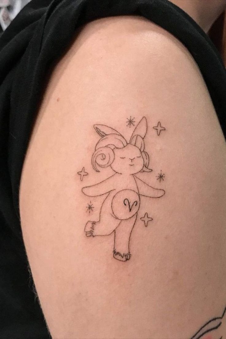 Cute Aries Bunny Character Tattoo Design