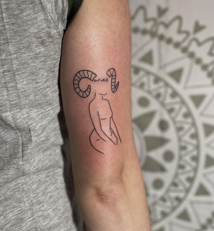 Feminine Aries Line Art Tattoo Design
