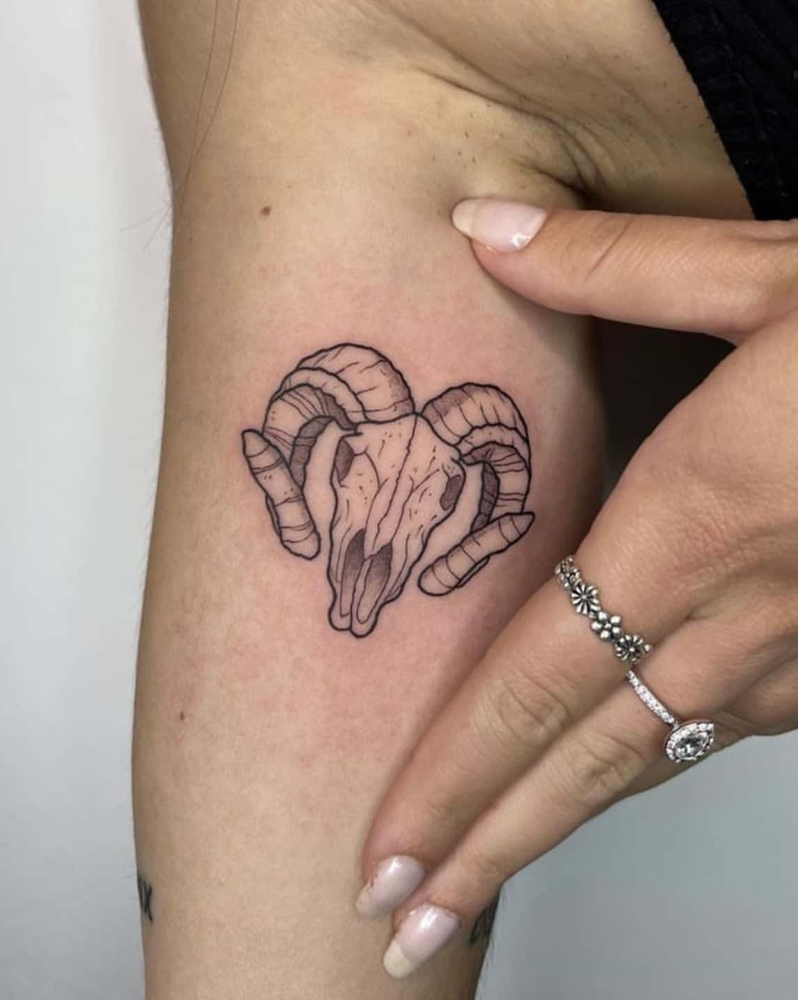 Linework Ram Skull Tattoo Design