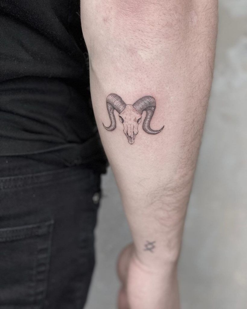 Mini Ram Skull on Inner Arm Tattoo Design