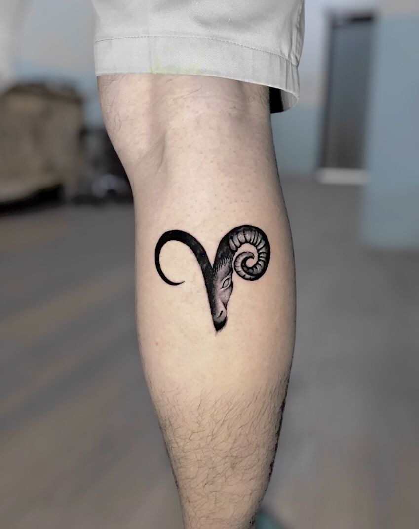 Minimalist Ram Head with Aries Horns Tattoo Design