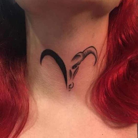 Neck Aries Glyph with Ram Skull Tattoo Design