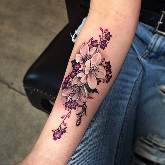 AWESOME FLORAL TATTOO WITH A DASH OF COLOR Tattoo Design