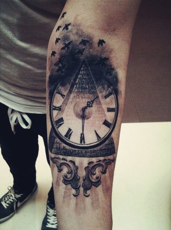 Clock-Pyramid Hybrid Arm Tattoo Ideas Tattoo Design