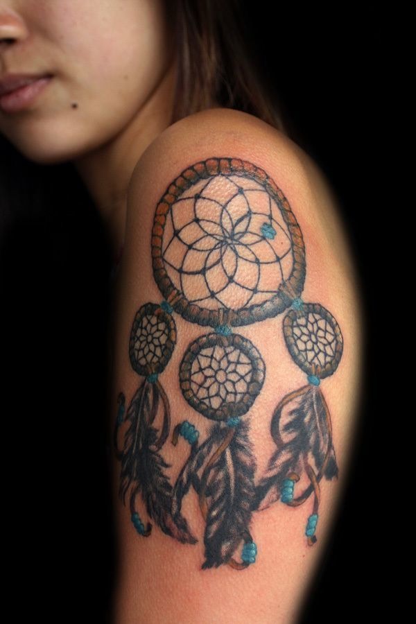 Dream Catcher With a Blue Touch for upper arm Tattoo Design