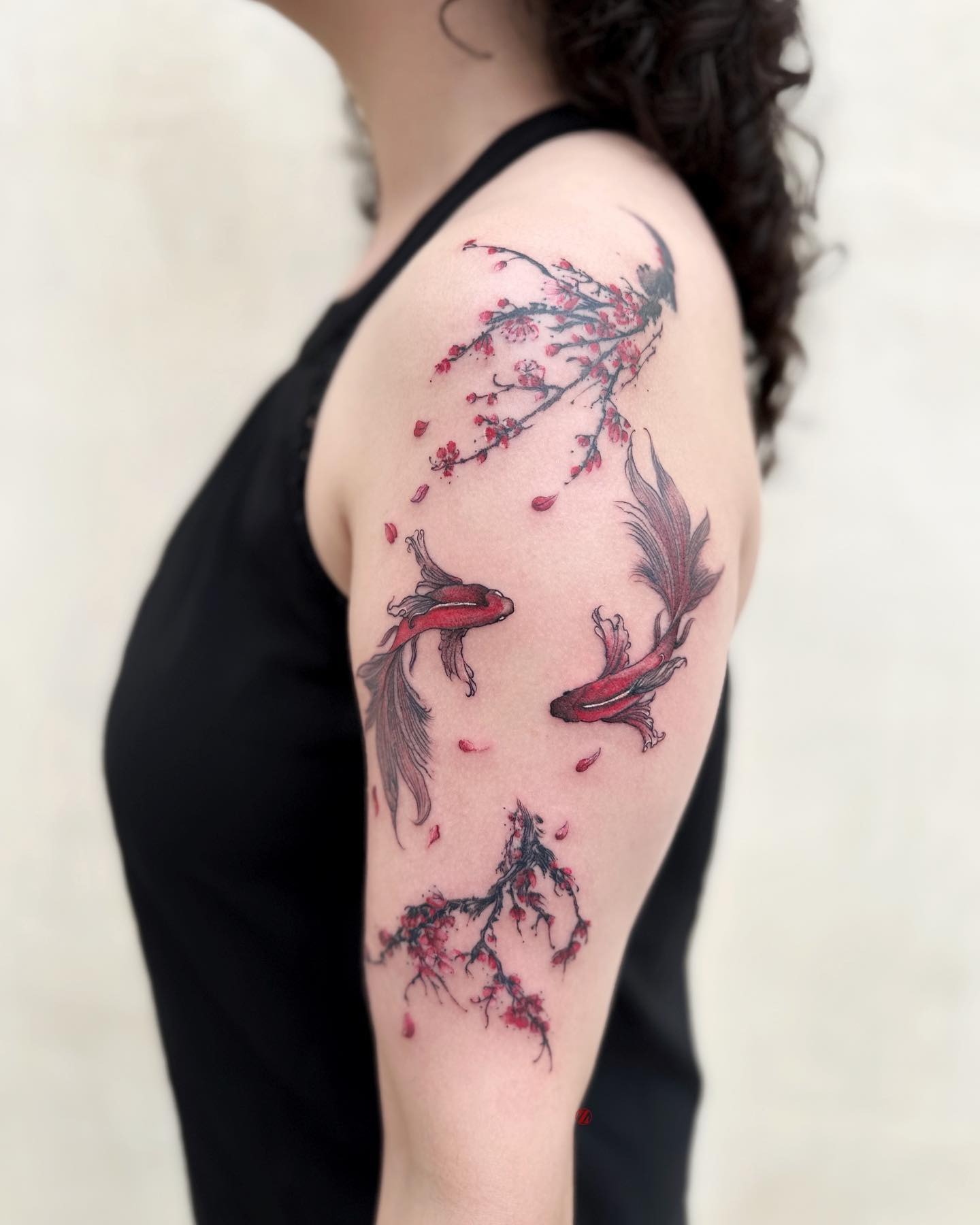 Koi Fish and Cherry Blossom Branch Tattoo Tattoo Design
