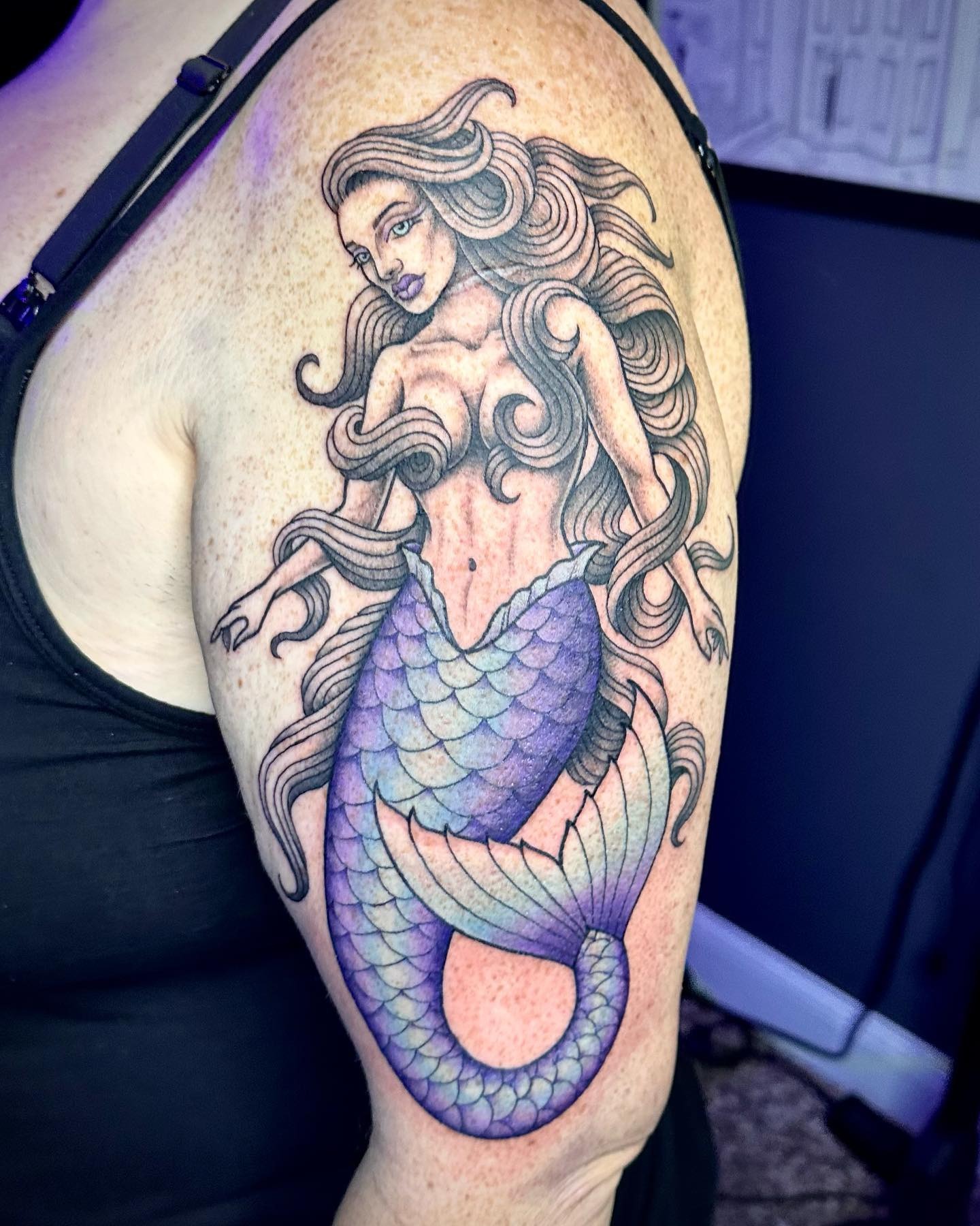 Mermaid With Flowing Hair Tattoo Tattoo Design