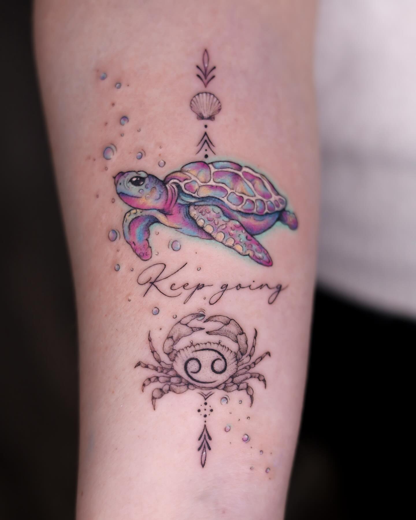 Sea Turtle and Cancer Zodiac Tattoo Tattoo Design