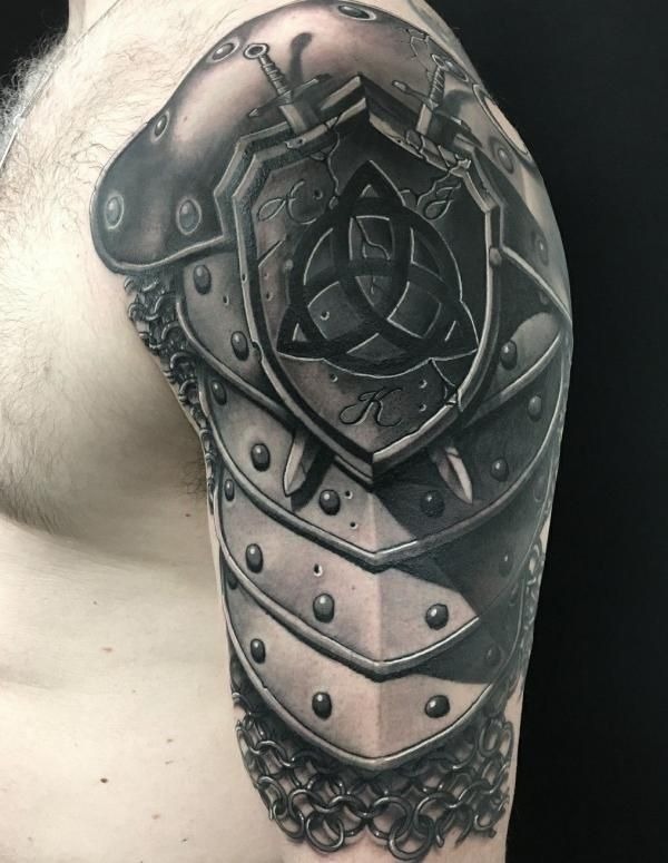 12 Celtic Shoulder Armor with Knot Shield Tattoo Design