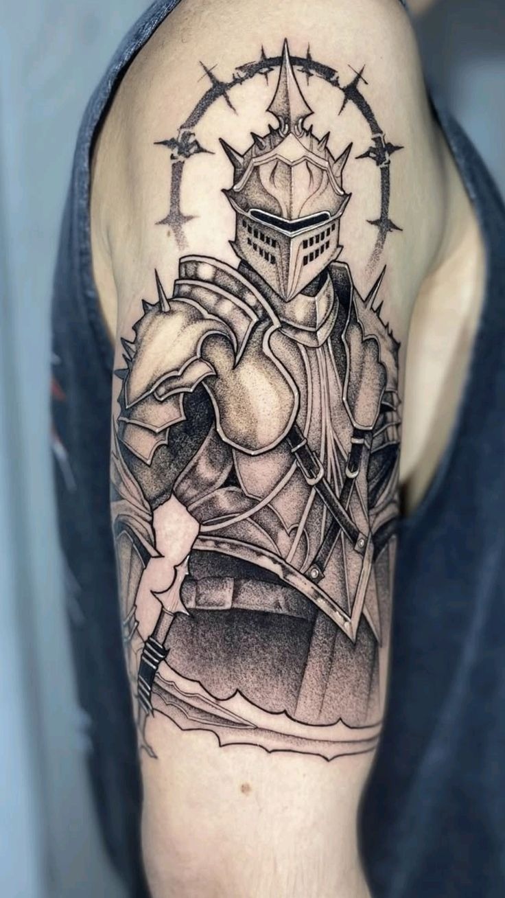 Knight in Shining Armor Upper Arm Tattoo Tattoo Design