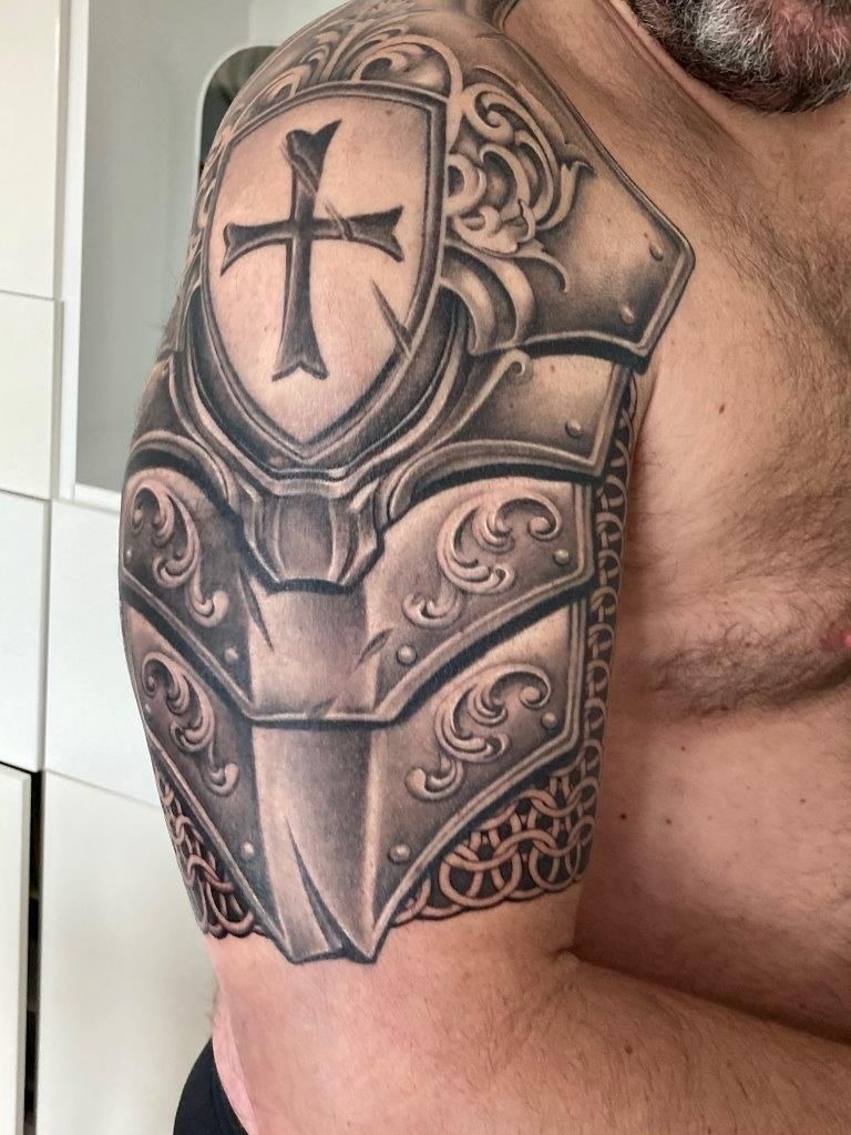Lion Crest Shoulder Armor Tattoo Tattoo Design