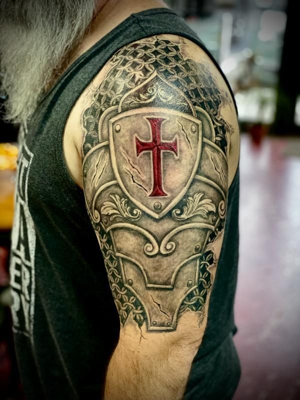 Medieval Cross Chest Plate Armor Tattoo Tattoo Design