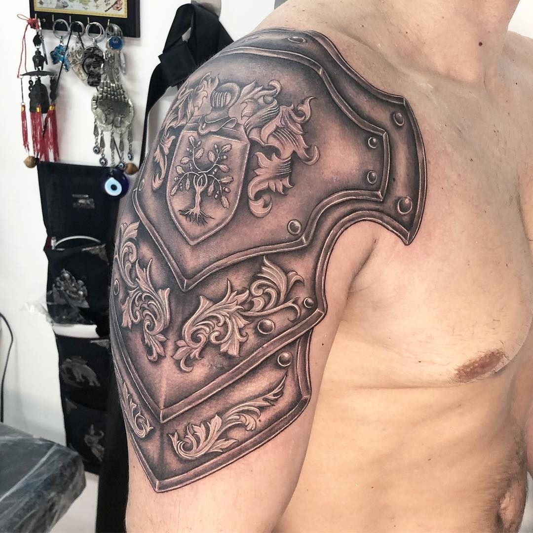 Shoulder and Arm Knight Armor with Symbolic Emblem Tattoo Design
