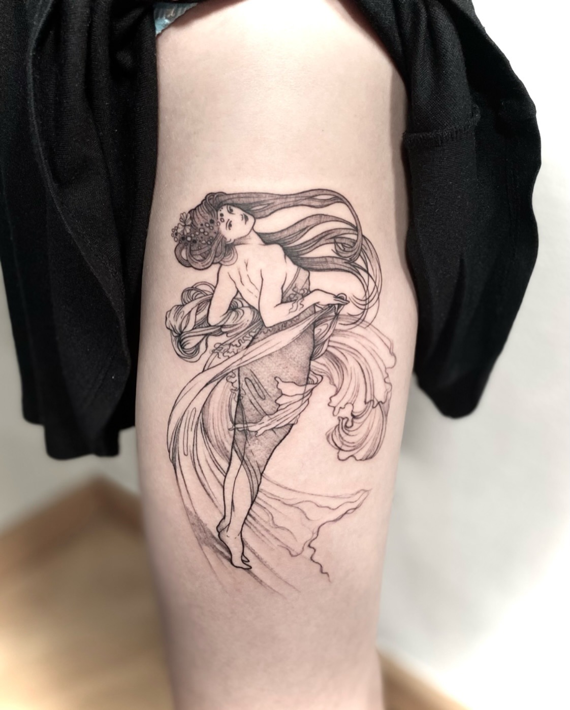 Elegant Art Nouveau female figure tattoo design Tattoo Design