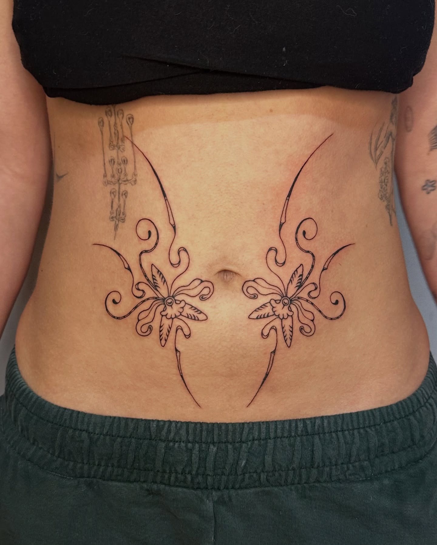 Elegant Art Nouveau Floral Belly Tattoo Design Tattoo Design