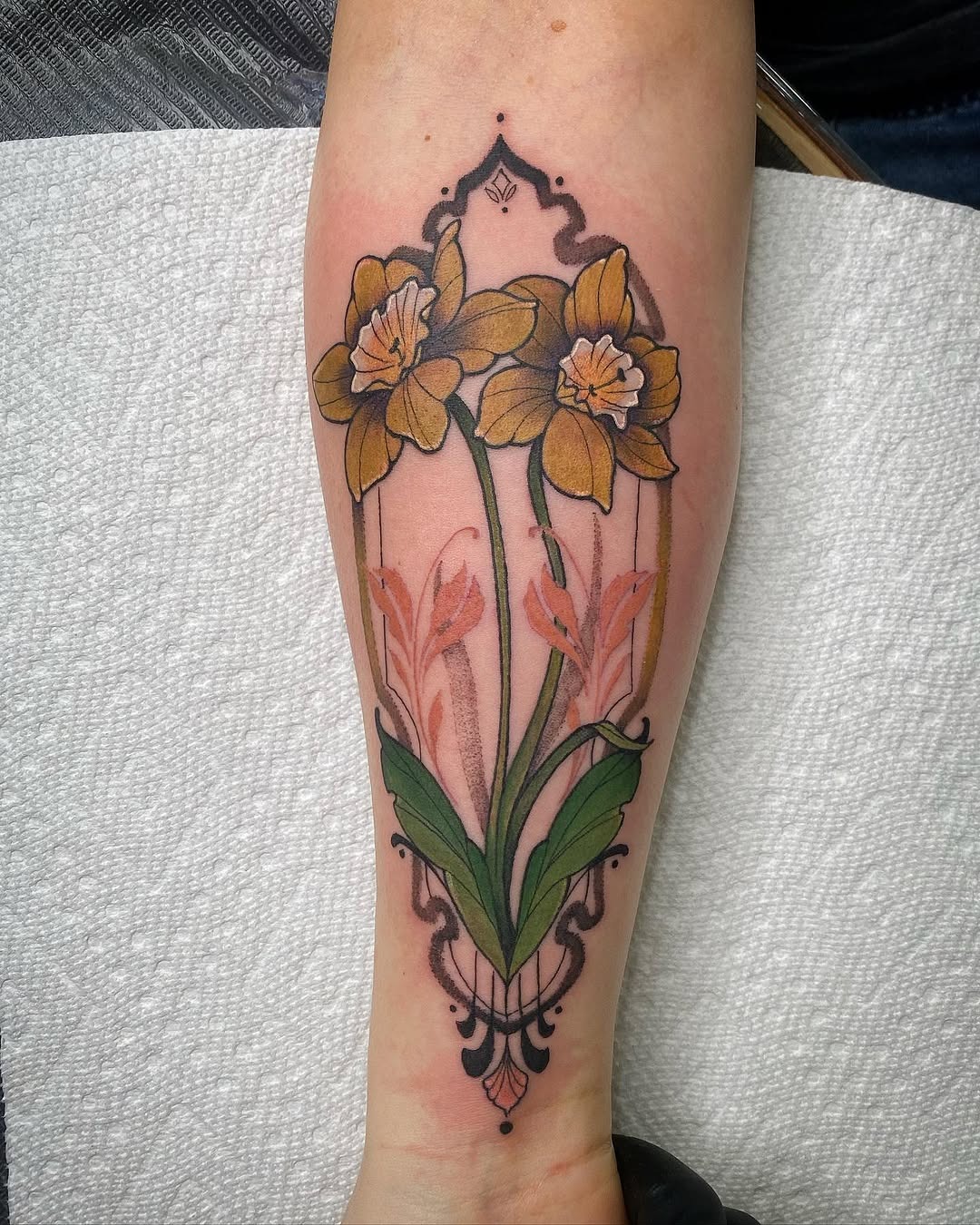 Elegant Art Nouveau Floral Tattoo Design Tattoo Design