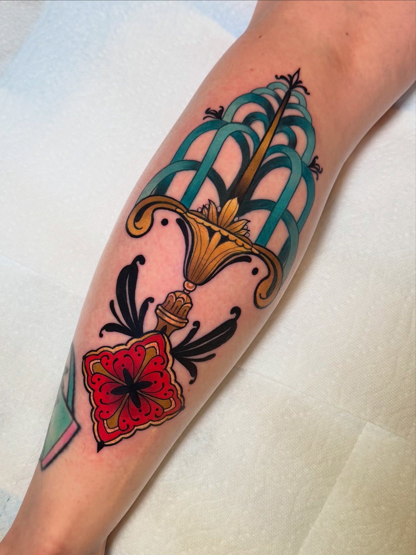 Elegant Art Nouveau Sword and Floral Tattoo Tattoo Design