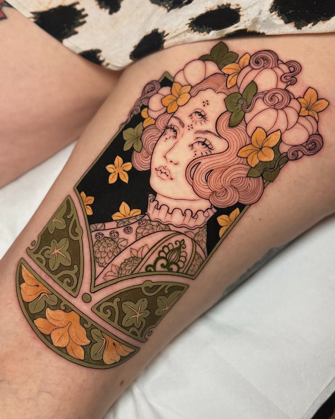 Elegant art nouveau tattoo of a floral woman Tattoo Design