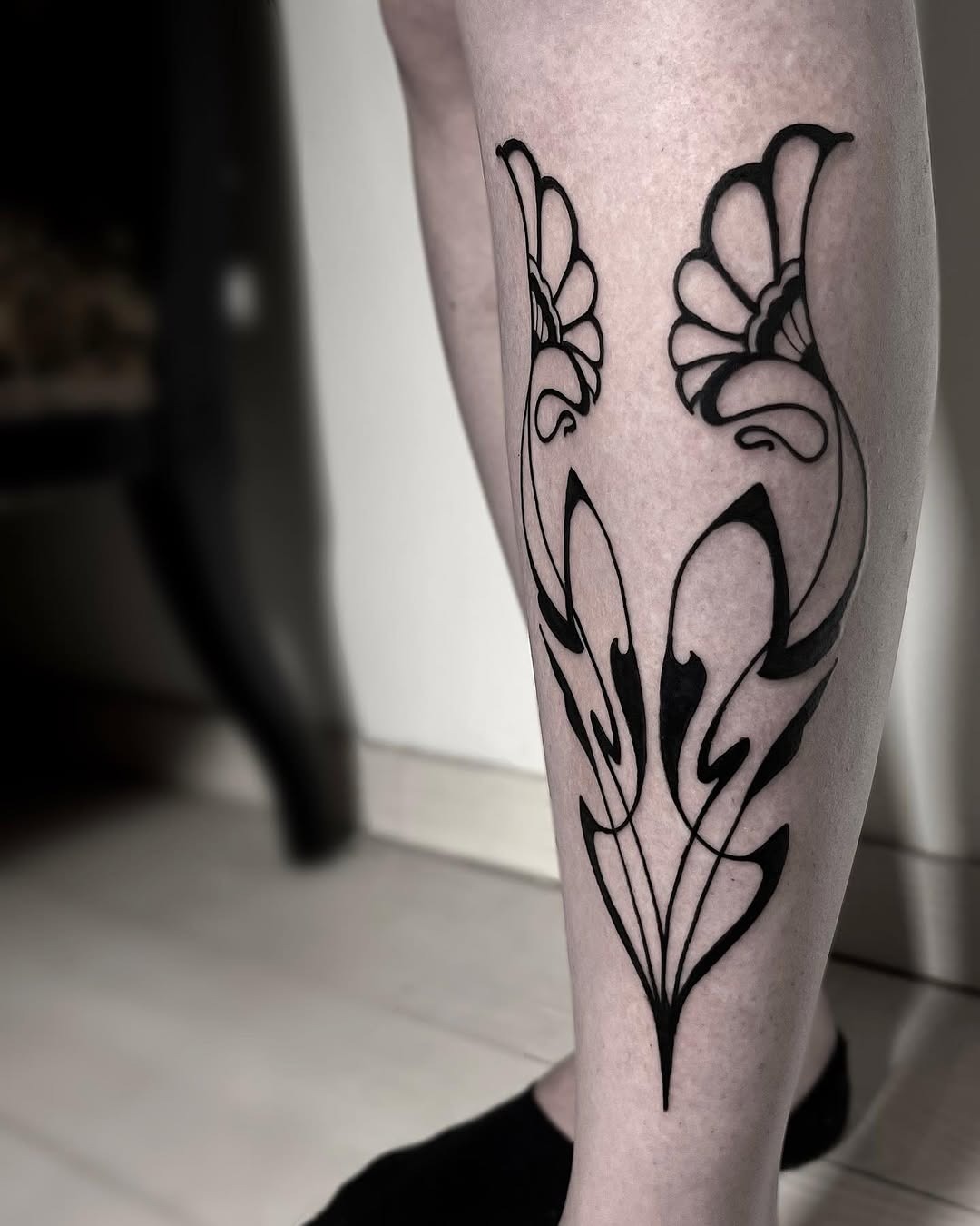Elegant Black Floral Art Nouveau Tattoo Tattoo Design