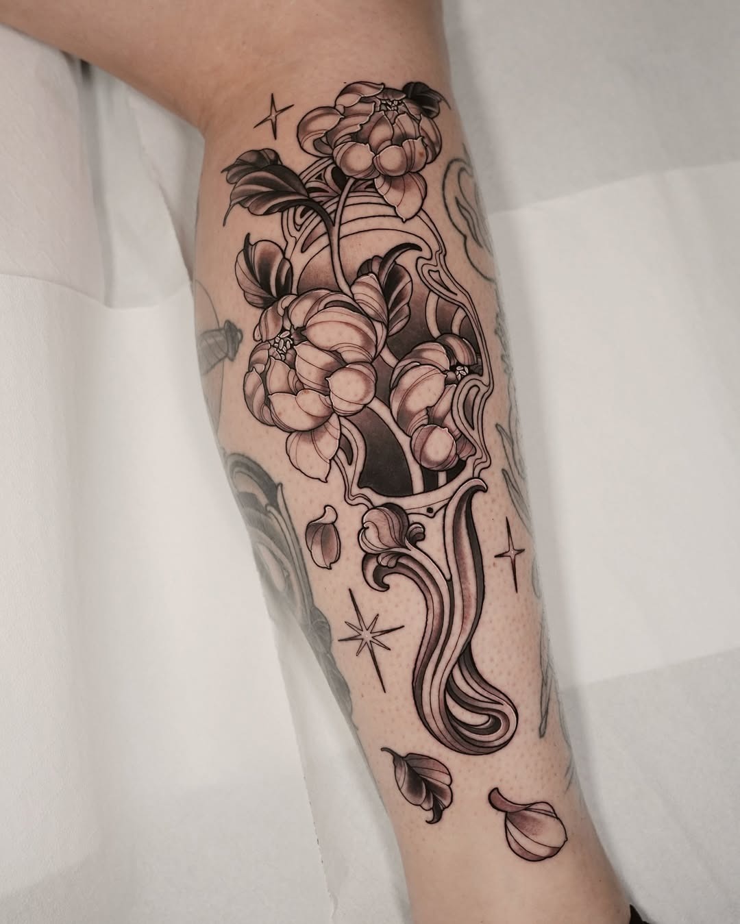 Elegant floral tattoo in unique art nouveau style Tattoo Design