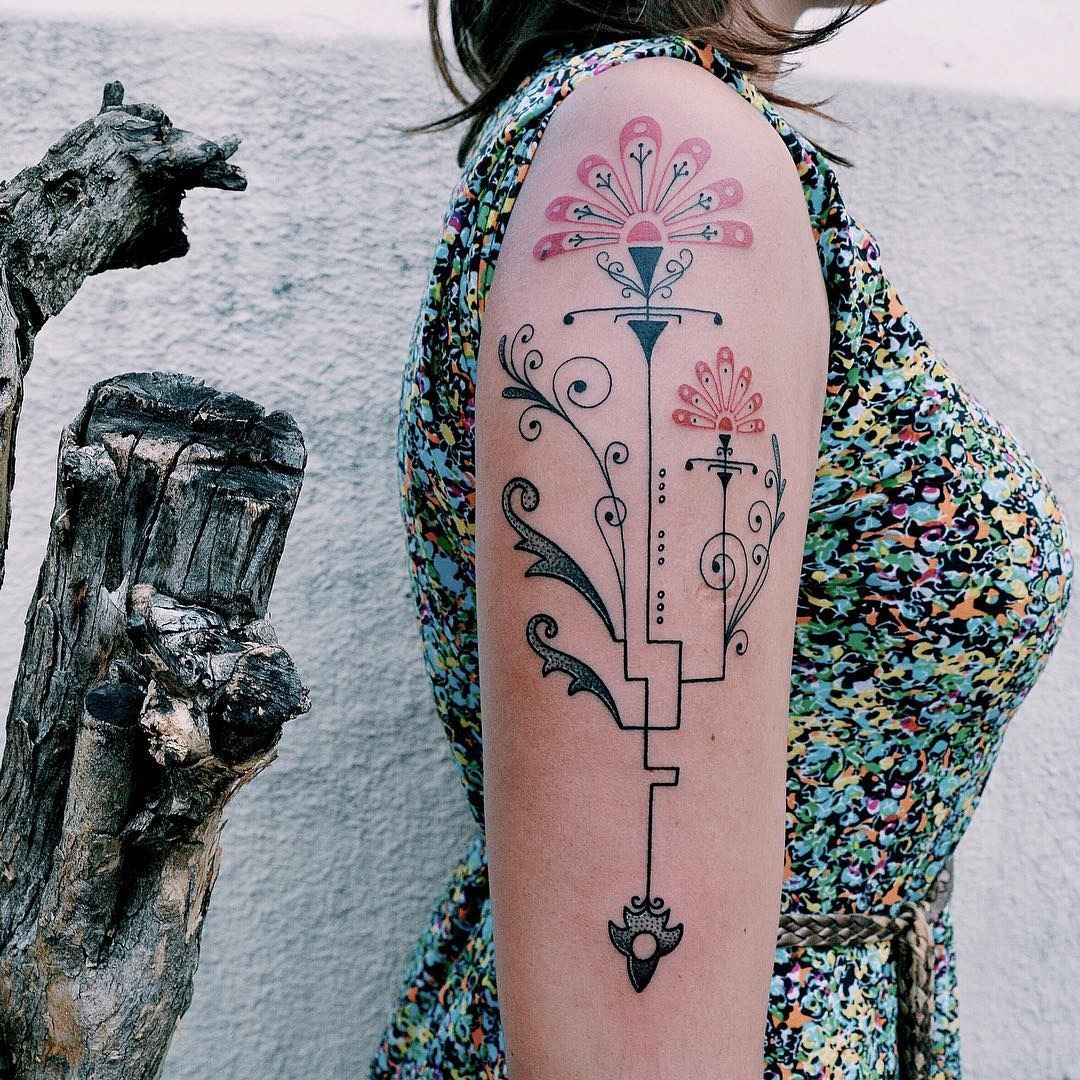 Intricate floral design inspired by art nouveau Tattoo Design