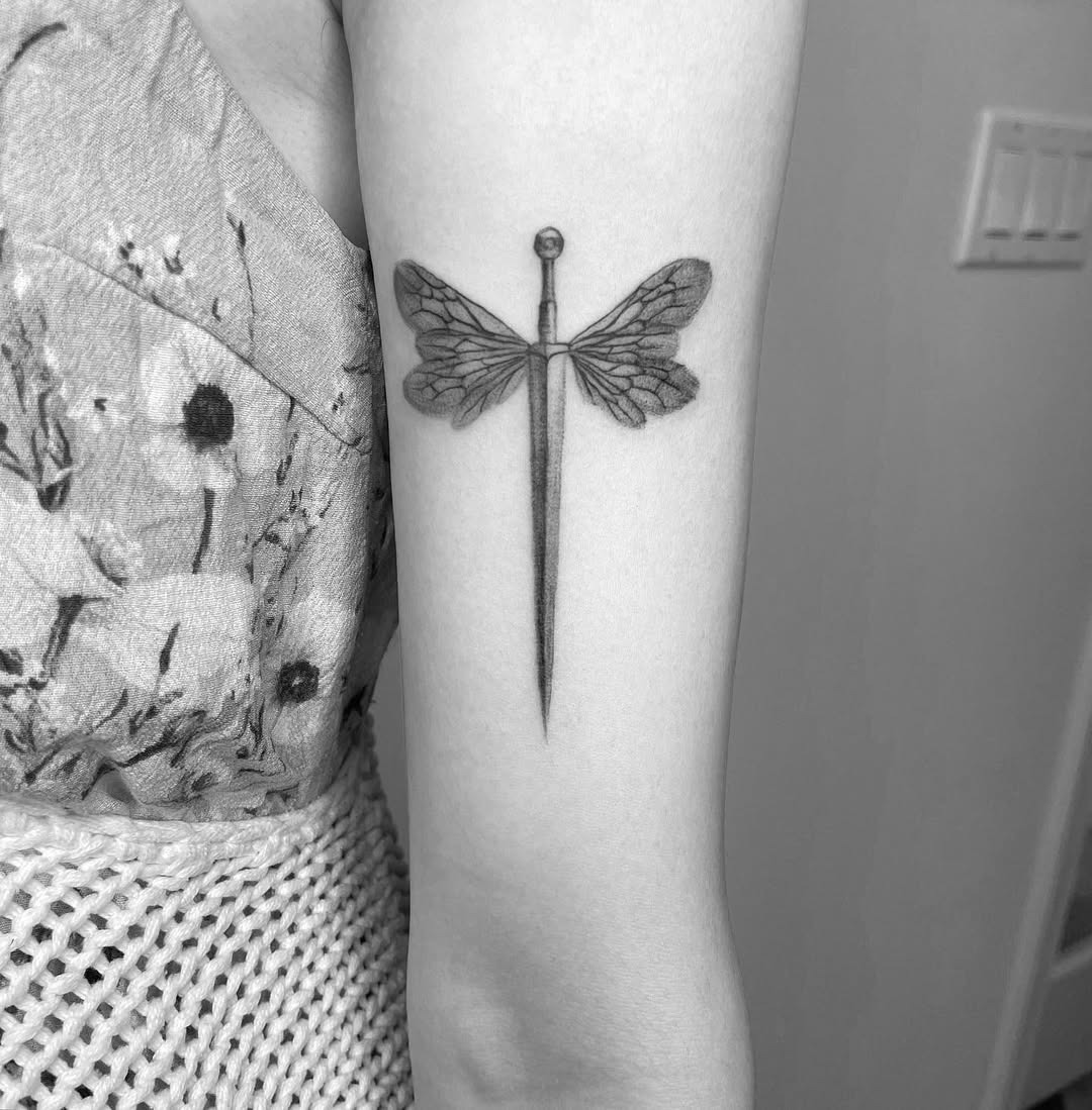 Elegant black and white dragonfly tattoo design Tattoo Design
