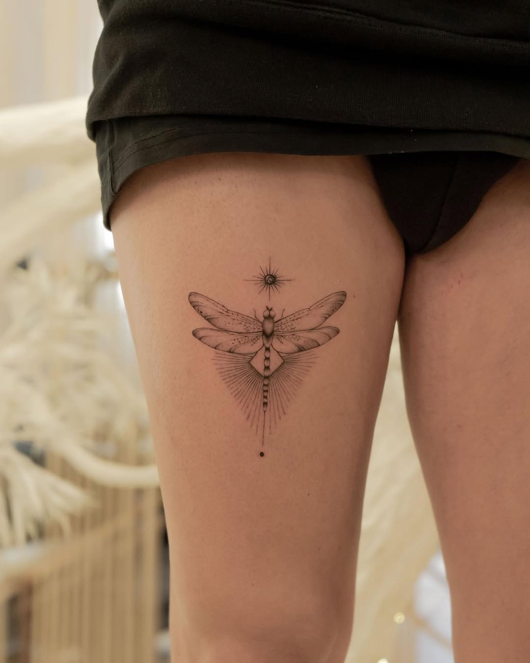 Elegant Dragonfly Tattoo on Thigh Tattoo Design