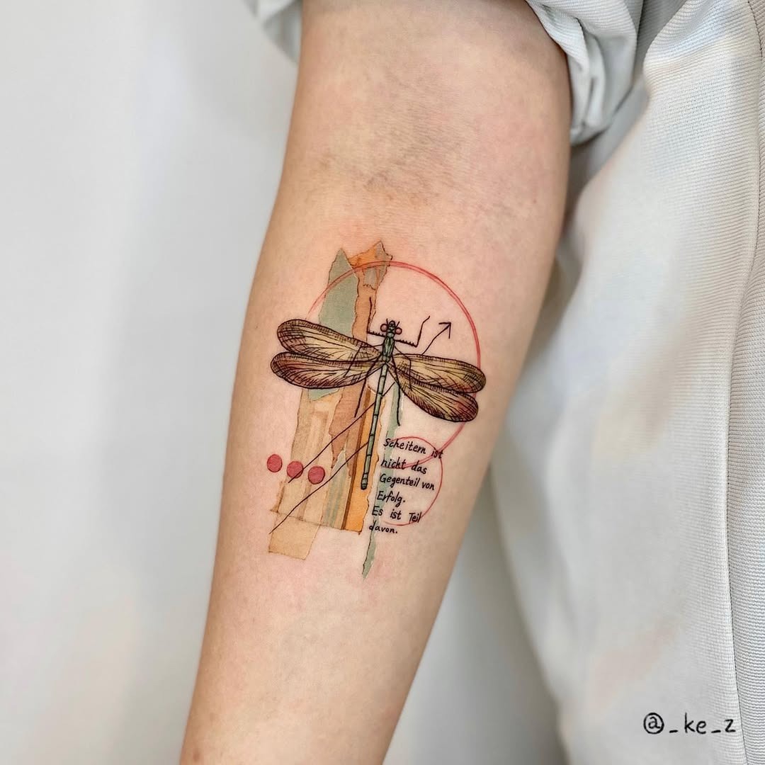 Elegant dragonfly tattoo with geometric elements Tattoo Design