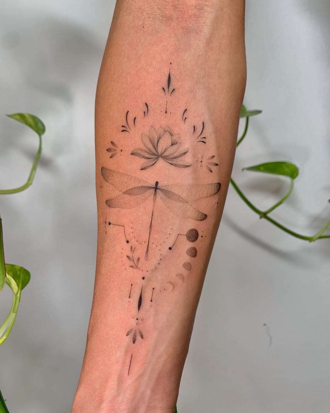 Elegant Dragonfly Tattoo with Lotus Flower Design Tattoo Design