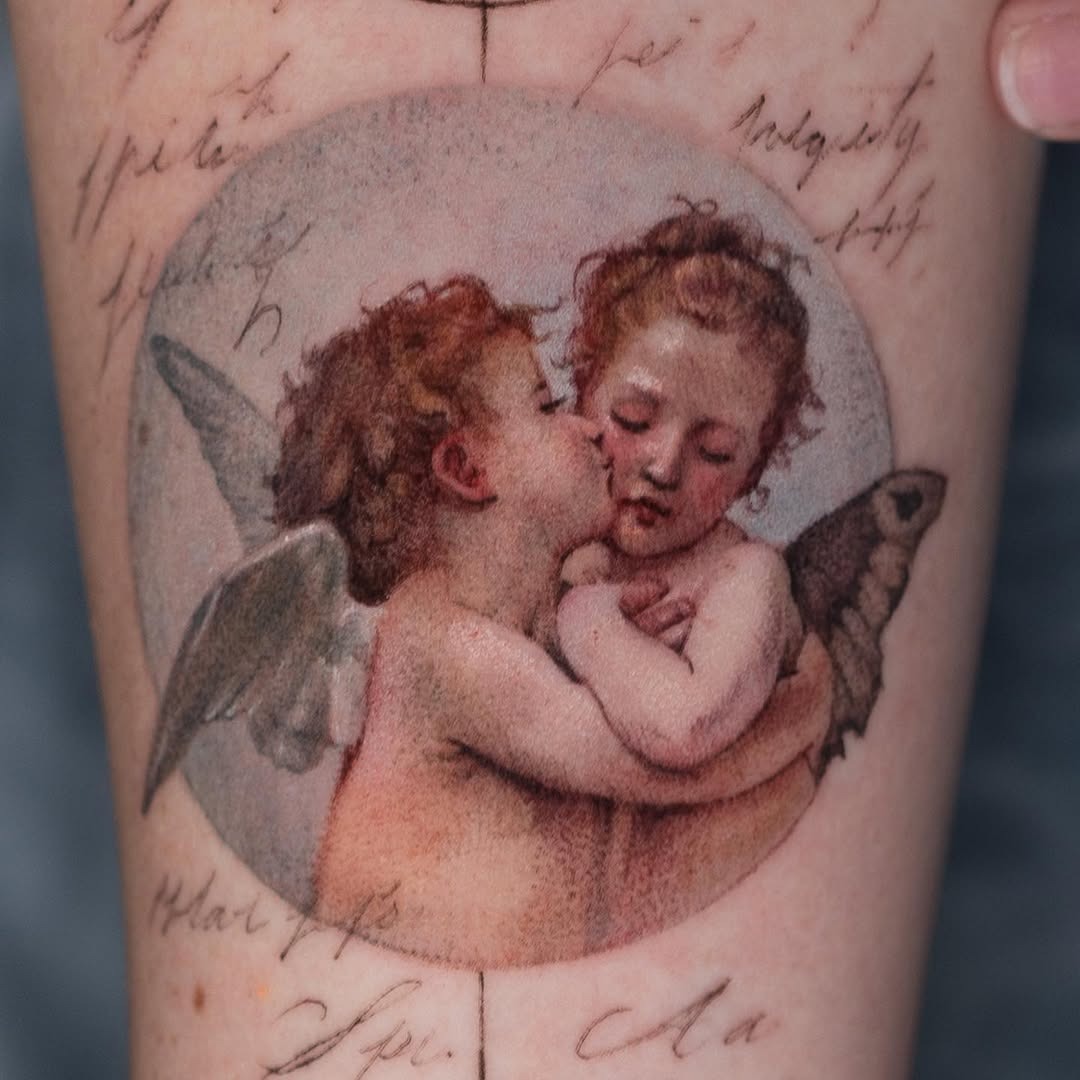 Delicate depiction of cherubic love. Tattoo Design